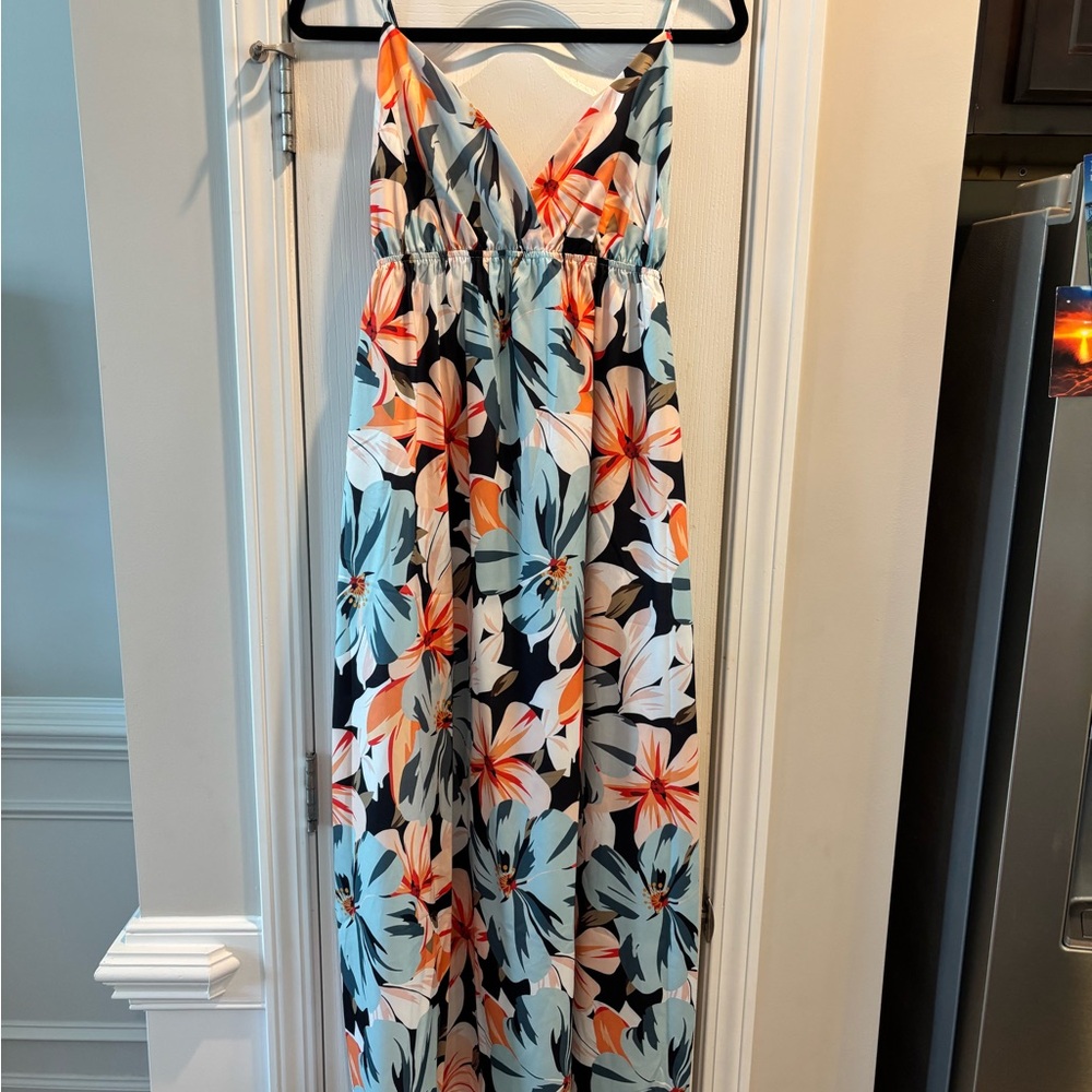 Cupshe Floral Maxi Dress - Black, Blue, Orange